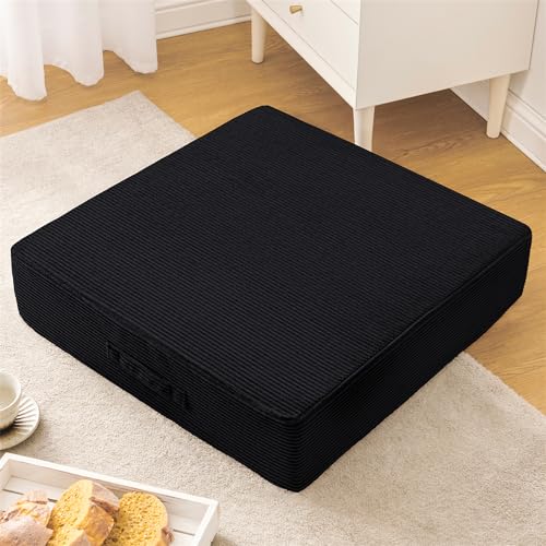 Wellsin Solid Square Floor Pillows for Adults Kids - Large Meditation Floor Pillow Seating Cushion with Thick Foam & Washable Velvet Cover, 1 Pack, 22x22x5 Inch, Black - color: Black, size: 1 Pack (22"x22")