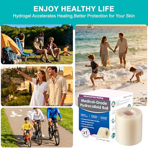 Hydrocolloid Roll for Wound Care, Medical-Grade Hydrocolloid Bandages with Self-Adhesive, Cut-to-Size Patch Bandages, Ultra Absorbent, Waterproof, First Aid Kit Essential (2in*4.8ft)