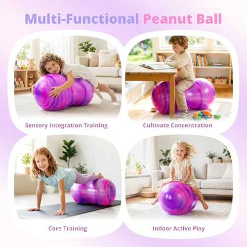 18''/20'' Peanut Ball for Kids & Adults, Anti-Burst Exercise Ball - color: Purple-pink, size: 18''(45cm*90cm)