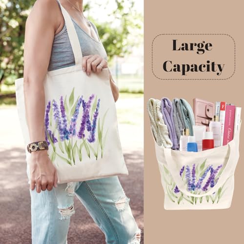 Aesthetic Canvas Tote Bag for Women with Inner Pocket - color: Lavender