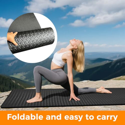4x6ft Gym Floor Mat 10mm Thick - Large TPE/NPE Foam Workout Mat for Home Gym, Garage Floor, Yoga & Exercise - Non-Slip Eco-Friendly Fitness Mat (Black)