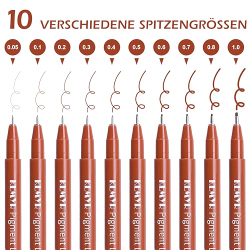KEMYR 10 Sizes Sepia Fineliner Micro Drawing Pens, Waterproof Pigment Ink | Archival Ink,AP Certified,With Case,0.05-1.0mm, for Illustration,Journaling,Sketching,Manga,Drawing,Artists And Beginners - color: Sepia Micro Pens 10 SIZES,0.05-1.0mm, style: 10