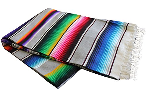 Del Mex Mexican Serape Blanket (X-Small, Light Gray) - color: Light Gray, size: X-Small