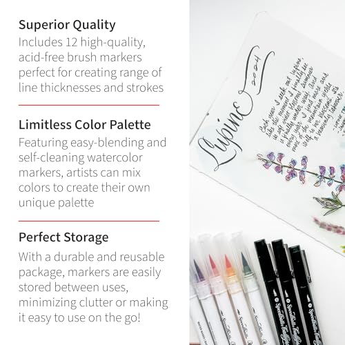 Speedball Hand-Lettering Brush Marker Set, 12-Piece