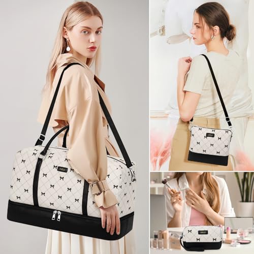 IBFUN Weekender Bags for Women, 21" Travel Duffle Bag with Shoe Compartment - color: E8-Beige