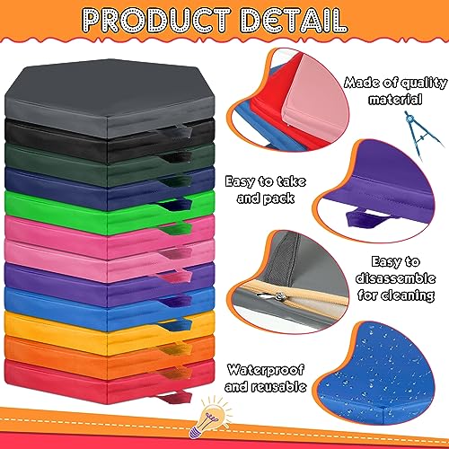 Timgle 25 Pcs Floor Cushions for Classroom 15 Inch Flexible Seating Bulk with Handles 1.6 Inch Thick Foam Floor Pillows Portable Seating for Home School Kindergarten Daycare Nursery Playroom(Hexagon) - style: Hexagon