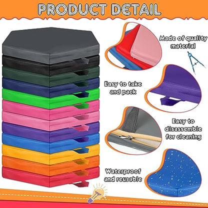 Timgle 25 Pcs Floor Cushions for Classroom 15 Inch Flexible Seating Bulk with Handles 1.6 Inch Thick Foam Floor Pillows Portable Seating for Home School Kindergarten Daycare Nursery Playroom(Hexagon) - style: Hexagon