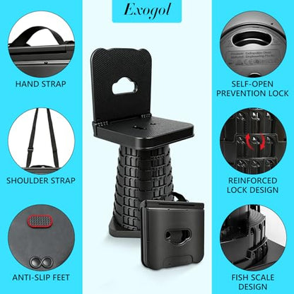 Upgraded Collapsible Stool with Backrest, Portable Folding Stool, Square Telescopic Seat for Camping Fishing Hiking BBQ Outdoors and Indoors, Max Load Capacity 550lbs