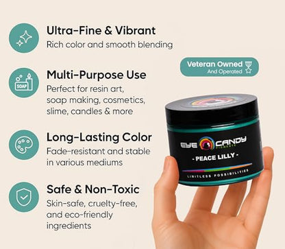 Eye Candy Pigments Premium Green Mica Powder - Peace Lilly (50gr) - for Epoxy, Resin, Soap, Paint, Woodworking, Acrylic Pouring, Bath Bombs, Fishing Lures - DIY Arts and Crafts Additive - color: Peace LIlly