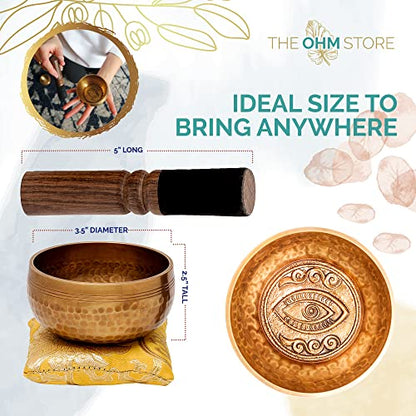 Tibetan Singing Bowl Set with Healing Mantra Engravings — Yoni Meditation Sound Bowl Handcrafted in Nepal — Yoga, Chakra Healing, Stress Relief, Mindfulness - size: 4 Inch Yoni Bowl
