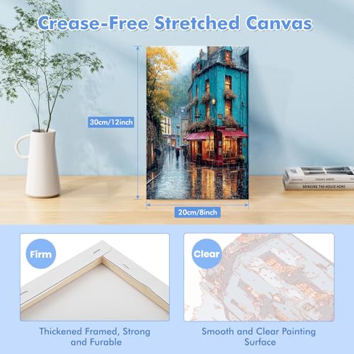Bowetile Framed Paint by Numbers Cheetah Kit for Adults, Adults' Paint-by-Number Kits on Canvas, Painting by Numbers Flowers, Acrylic Number Painting Gifts for Home Wall Decor, 8x12in - color: Street Scene