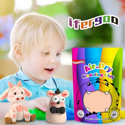 ifergoo 100g Skin Air Dry Clay, 3.5oz DIY Creative Modeling Clay for Kids | Refill Foam Magic Clay for School Art & Craft Project, Slime Supplies, Ultra-light & Soft, Gift for Age 3-12 Boys & Girls - color: Skin/100g