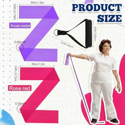 2 Pcs Resistance Band with Handles for Seniors | Chair Exercise Equipment, Physical Therapy Band, Gifts for Elderly, Women, Rehab, Physical, Grandma, Grandpa - color: Rose Red,Purple