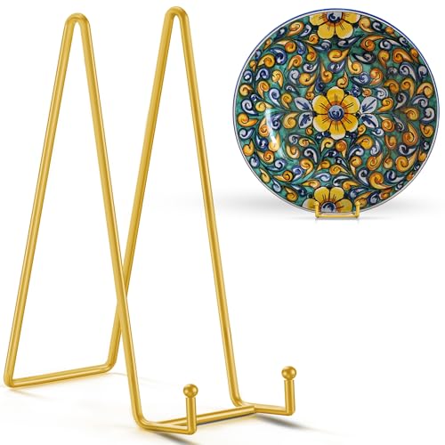 TR-LIFE 14 Inch Gold Metal Plate Stand (2 Pack) - Heavy Duty Display Easel for Large Plates, Frames, Platters and Art - size: 14 Inch