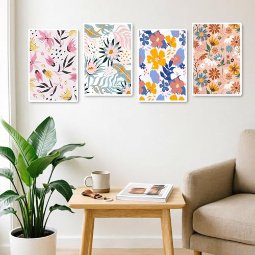 Lanzeyo 4 Pcs Paint by Numbers Kits for Adults Framed Canvas with Wooden Easel DIY Impressionist Flowers Oil Paintings Kits Paint by Numbers on Canvas Wall Art (8x12 inch) - color: 01 Flower