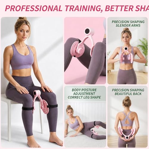Thigh Trainer for Men & Women,360°Adjustable Pelvic Floor Muscle Trainer, Inner Thigh Exerciser with Massage Ball Set，Resistance Bands for Working Out,Home Fitness Equipment for Hip, Leg, Arm (Pink)