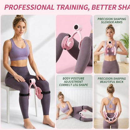Thigh Trainer for Men & Women,360°Adjustable Pelvic Floor Muscle Trainer, Inner Thigh Exerciser with Massage Ball Set，Resistance Bands for Working Out,Home Fitness Equipment for Hip, Leg, Arm (Pink)