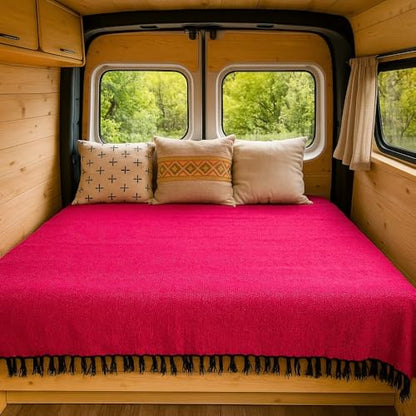 Open Road Goods Solid Color Mexican Yoga Blanket – Large Handwoven Throw for Yoga, Beach, Camping or Home – Soft and Durable Cotton Blend - color: Hot Pink