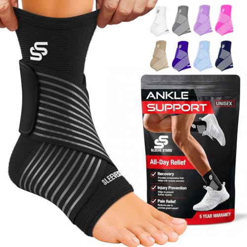 Sleeve Stars Ankle Brace for Women & Men, Ankle Wrap for Sprained Ankle, Compression Sleeve for Plantar Fasciitis Relief, Easy Customizable Support: w/Removable Strap (Single/S:9"-10"/Black) - color: Black, size: Small