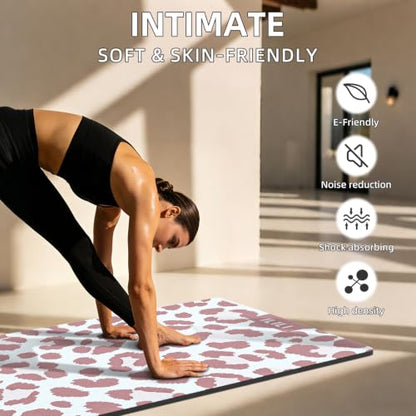 ILILI Yoga Mat Leopard Print Yoga Mat 8mm, Suede & TPE Thick Exercise Mat - color: Pink
