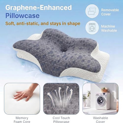 Upgrade Cervical Pillow for Neck Support, 2-Height Adjustable Pillow - color: Graphene Pillow