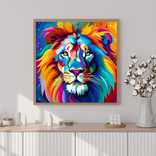 Artunion Framed Paint by Numbers Kit for Adults Beginners & Kids Ages 8-12,Colorful Lion Paint by Number with Frame,Easy Animal Paint by Numbers Kit on Canvas 10 * 10 Inch Without Easel - color: ZXT-265-F
