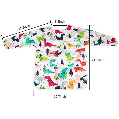 Kids Art Smocks Dinosaur Painting Aprons for Children Waterproof Artist Smock with Long Sleeve and 3 Pockets for Age 3-8 Years (White) - color: Dinosaur (White)