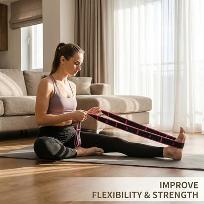Resistance Bands with Handles for Stretching and Yoga, Fitness Resistance Bands with 8 Section Elastic Stretch Straps, Adjustable Exercise Bands for Home Workout and Gym Training