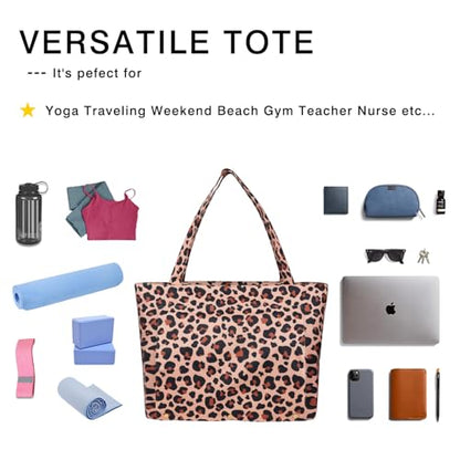 Yoga Mat Bag Yoga Bags and Carriers Fits All Your Stuff Yoga Tote Bag with Zipper Pocket Yoga Mat Carrier Pilates Bag Take in Out Mat Easily - color: Leopard Print