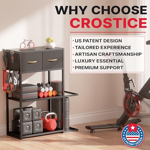 Home Gym Storage Rack, Adjustable 4-Tier with Extra Drawer