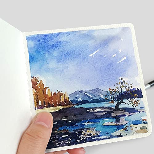 Watercolor Paper Sketchbook,3.9x3.9 Inch Mini Mixed Media Notebook,140lb/300gsm Artist Heavyweight Paper,30 Sheets Small Travel Drawing Journal for Adults,Painting,Watercolors,Art Supplies,Light Blue | 140LB / 300 GSM Watercolor Paper, Rough Textured,Cold
