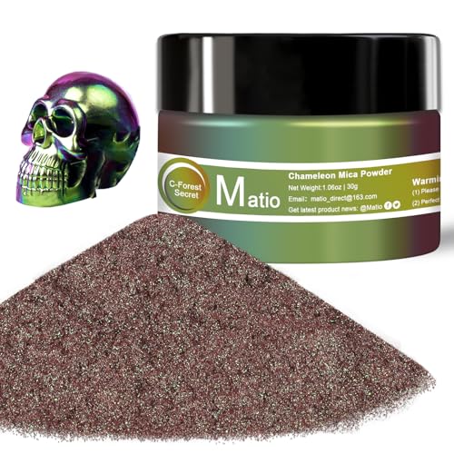 Matio Chameleon Mica Powder, 1.06oz/ 30g Forest Secret Chrome Powder | Pearlescent Effect Color Shift Pigment for Resin Craft, Soap Candle Dye,Nail Art,Bath Bomb,Paint,Slime - color: C-Forest Secret