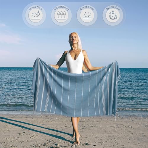 Ossano Turkish Beach Towel Compact & Soft Oversized (39" x 71") - Quick Dry, Versatile and Functional as Bath Sheet, Picnic Blanket, Bath, Gym, Pool and Body Towel - Turqoise - color: Turquoise