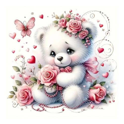 hill froeistung 5D Cartoon Bear Diamond Art Painting Kits for Adults | Pearl,Flower Diamond Art, DIY Full Drill Diamond Art Painting Set for Home Wall Decor Gifts (12X12 inch) - color: HF-A034