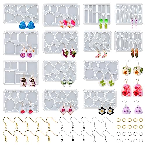 54 Pcs Epoxy Resin Jewelry Molds for Beginners, Moldes De Silicona para Resina for Earrings Pendants Necklaces Keychains Making, Variety Silicone Casting Mould with Hole for Boho Art Crafts - color: 54pcs Jewelry Molds