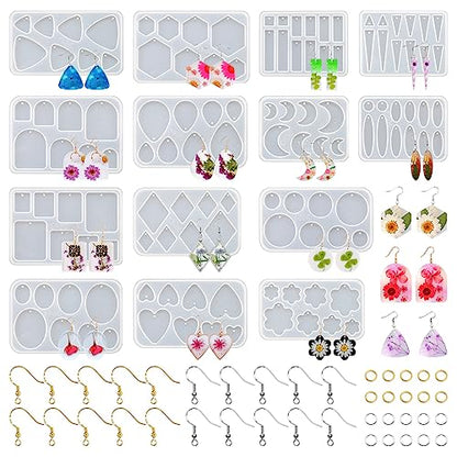 54 Pcs Epoxy Resin Jewelry Molds for Beginners, Moldes De Silicona para Resina for Earrings Pendants Necklaces Keychains Making, Variety Silicone Casting Mould with Hole for Boho Art Crafts - color: 54pcs Jewelry Molds