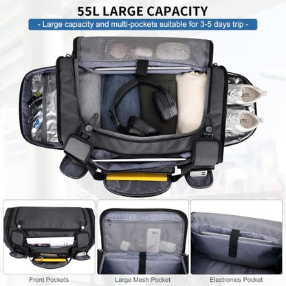 WITZMAN Duffle Bag for Men Large 55L Travel Duffel with Shoe Compartment | Water-resistant Nylon, Dry-wet Pocket, Fits 16" Laptop, Convertible for Gym, Weekender, Sports, Overnight, B717 Silvery Grey - color: Silvery Grey