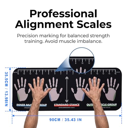 Push Up Guide Mat for Beginners, Non Slip Push Up Training Pad with Hand Placement Positions, 90 x 35 cm 5mm Exercise Mat for Chest, Shoulder & Tricep Home Workouts