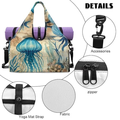 Yoga Mat Bag for Men Women Canvas Yoga Mat Carrier Take In Out Mat Easily for Beach Swim Bags Pool Sports Gym - color: Jellyfish