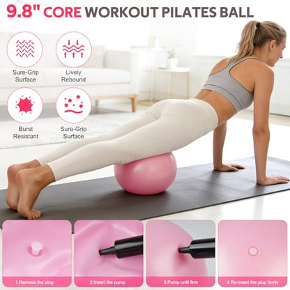 WALITO 15 PCS Pilates Kit, Adjustable Pedal Resistance Band with Handle, Figure 8 Resistance Band for Exercise Women, At Home Workout Equipment Set with Yoga Ball & Booty Bands for Full Body Gym - color: Pink