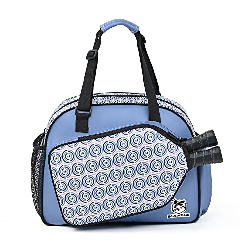 Boulder Bee Pickleball Tote Bag for Women with Paddle Holder | Fits 2 paddles. 2 side pockets for water bottle. Lightweight. Vintage floral patterns. Perfect gym & court bag. - color: Blue done
