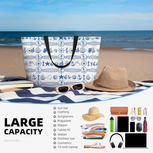 Large Beach Bag for Women Waterproof Foldable Travel Shoulder Tote Bag with Pocket for Weekender Pool Vacation - color: Cruise White