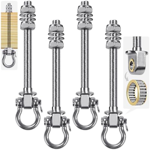 SELEWARE Heavy Duty Swing Hanger with Bearings, 4 Pack Porch Swing Hardware | 304 Stainless Steel, M10 x 9 Inch Bolts, Supports Up to 1500LB, Designed for Wood Beams, Steel Frames and Yoga Hammocks - color: U (9 inch, 4 Pack)