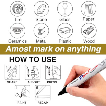 TOOMGGA Paint Pens Permanent Paint Markers, 5 Colors Oil Based Marking Pen | Medium Point, Quick Drying, Fade-resistant, Waterproof Pens for Rock Painting, Car Tyre, Metal, Plastic, Canvas, Wood, Glass