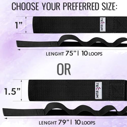 TECEUM Stretching Strap with 10 Loops for Physical Therapy & Rehab - color: Black, size: Polypropylene 1” W - 10 Loops