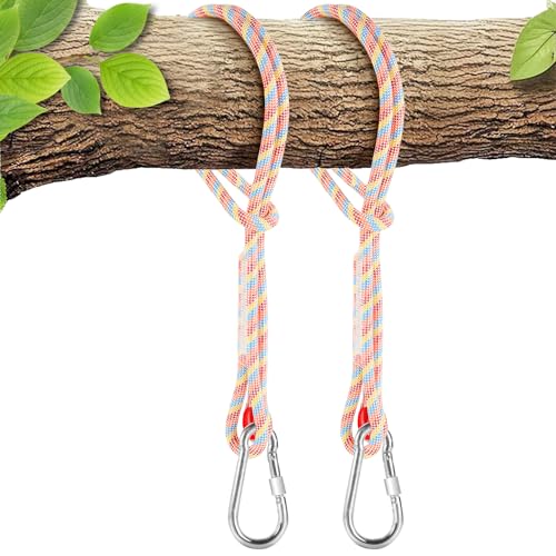 Tree Swing Ropes (Set of 2), 3FT/5FT/10FT/15FT/20FT, Tree Swing Straps Hanging Kit Holds 4400 lbs, Heavy Duty Carabiners for All Swing Hammock Playground Set Accessories (3 FT) - color: Rainbow, size: 3FT