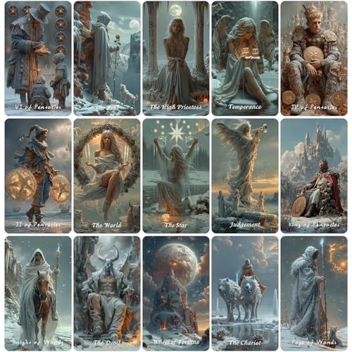 sishui Tarot Cards for Beginners with Guidebook, Winter Still Tarot Deck, 80 Oracle & Tarot Cards, 400 GSM Card Stock with Gilded Edges, Rider-Waite Based for Spiritual Guidance & Self-Discovery - color: Gray