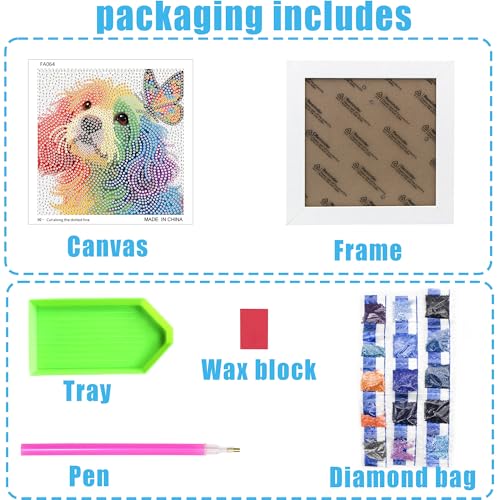 geesfayan Diamond Art Kits for Kids,6 Inch DIY Gem Art Painting with 7 Inch Frame, Complete Starter Kit for Beginners, Creative Arts & Crafts Gift for Girls & Boys (Butterfly Dog) - color: Butterfly Dog