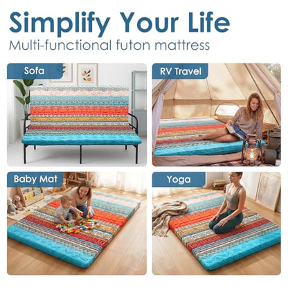 SCHNAUZER HOME Japanese Floor Mattress Futon Mattress Queen 3.5" Thick Boho - color: Boho, size: Queen( 80 x 60 )