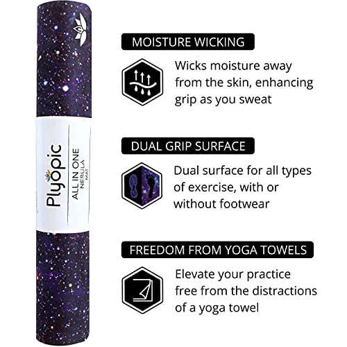 Plyopic All In One Yoga Mat | Luxury Sweat-Grip Mat/Towel Combo | Ideal for Yoga, Hot Yoga, Bikram, Pilates, Workout & Exercise | Eco-Friendly Natural Rubber - color: Nebulous